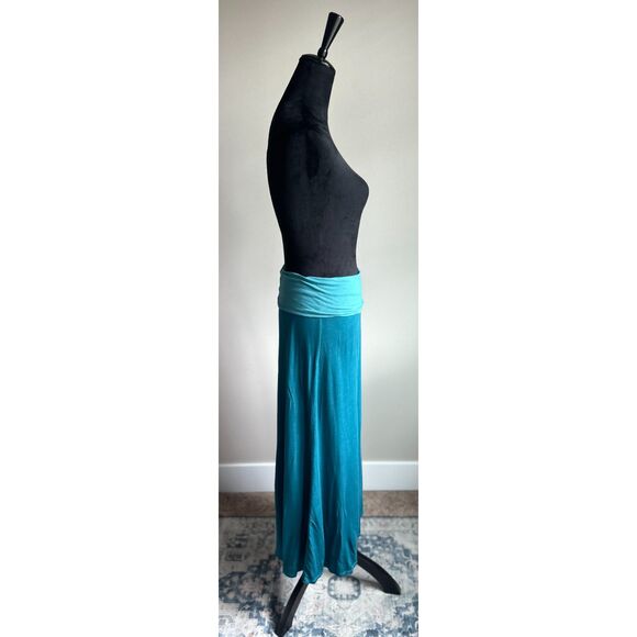 JAMES PERSE Women's Teal Color Block FoldOver Waist Mid Rise Midi Skirt Size 3/L - Picture 4 of 7